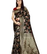 Black woven art silk saree with blouse