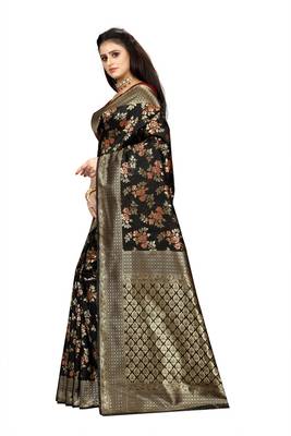 Black woven art silk saree with blouse 2