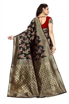 Black woven art silk saree with blouse 3