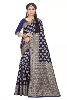 Navy blue woven art silk saree with blouse