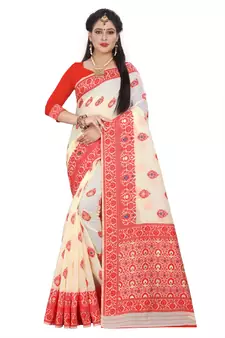 Red woven art silk saree with blouse