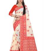 Red woven art silk saree with blouse