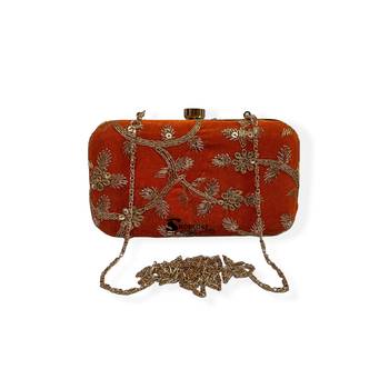 Shoptory India Embroidered Casual Ethnic Sling Bag For Women's Clutch Handpurse Orange 1