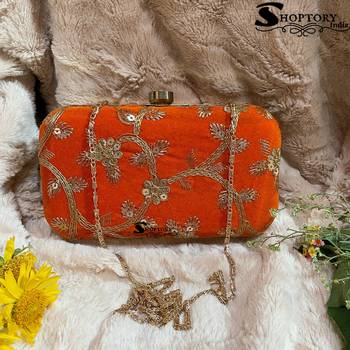 Shoptory India Embroidered Casual Ethnic Sling Bag For Women's Clutch Handpurse Orange 2