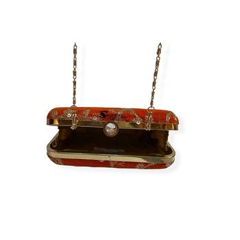 Shoptory India Embroidered Casual Ethnic Sling Bag For Women's Clutch Handpurse Orange 4