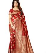 Red woven art silk saree with blouse