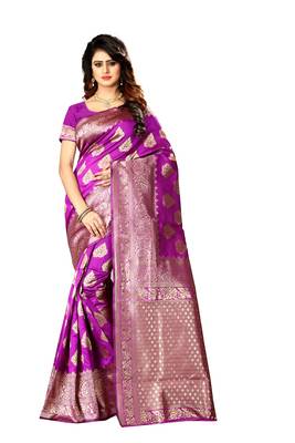 Pink woven art silk saree with blouse 1