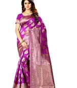 Pink woven art silk saree with blouse