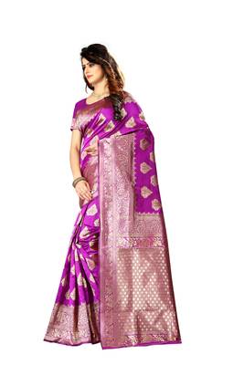 Pink woven art silk saree with blouse 2