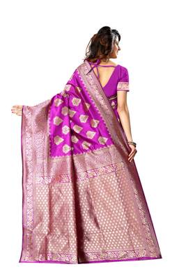 Pink woven art silk saree with blouse 3