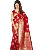 Red woven art silk saree with blouse