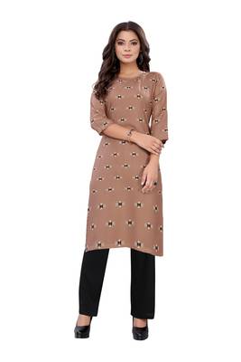 Brown printed rayon ethnic-kurtis 1
