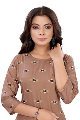 Brown printed rayon ethnic-kurtis 3