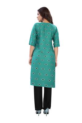 Teal printed rayon ethnic-kurtis 2