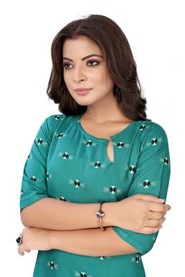 Teal printed rayon ethnic-kurtis 3
