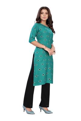 Teal printed rayon ethnic-kurtis 4