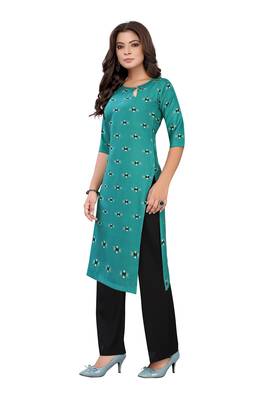 Teal printed rayon ethnic-kurtis 5