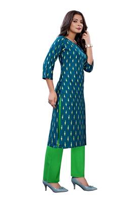 Teal printed rayon ethnic-kurtis 3