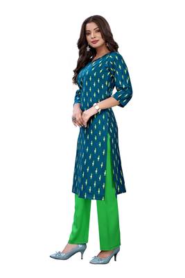 Teal printed rayon ethnic-kurtis 4