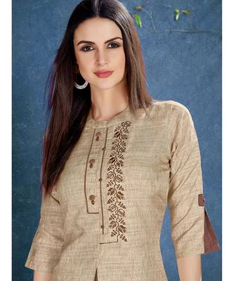 Beige colour Tusser Silk  Womens Kurta 2