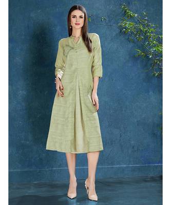Green colour Tusser kurti 1