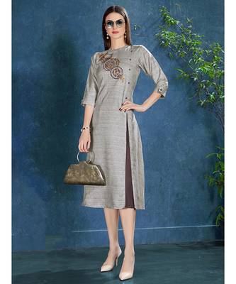 Grey colour Tusser Kurti 1