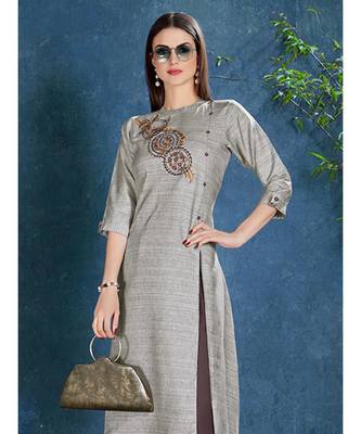 Grey colour Tusser Kurti 2
