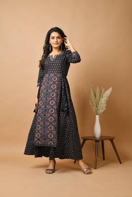 KAAJH Blue Ajrak Printed Cotton Ethnic Kurta 1