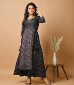 KAAJH Blue Ajrak Printed Cotton Ethnic Kurta