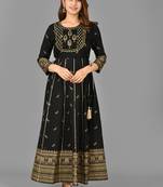 KAAJH Black Gold Print Cotton Anarkali Kurta