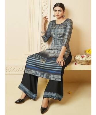 Grey Digital Print  Kurta with Palazzo 1