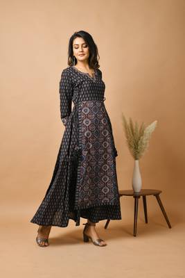 KAAJH Blue Ajrak Printed Cotton Ethnic Kurta 4