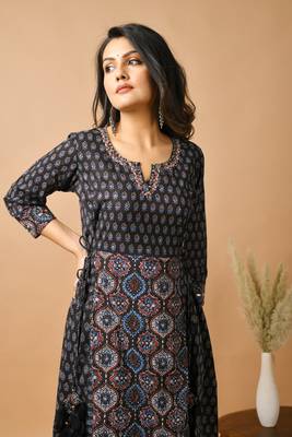 KAAJH Blue Ajrak Printed Cotton Ethnic Kurta 5