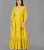 Yellow embroidered cotton ethnic-kurtis