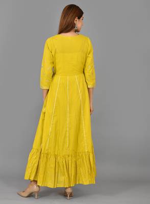 Yellow embroidered cotton ethnic-kurtis 2