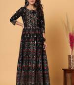 KAAJH Black Gold Print Cotton Anarkali Kurta