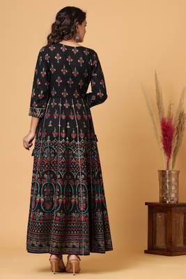 KAAJH Black Gold Print Cotton Anarkali Kurta 2