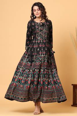 KAAJH Black Gold Print Cotton Anarkali Kurta 3