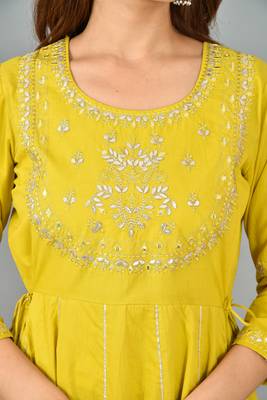 Yellow embroidered cotton ethnic-kurtis 4