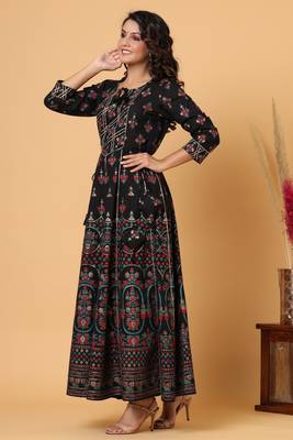 KAAJH Black Gold Print Cotton Anarkali Kurta 4