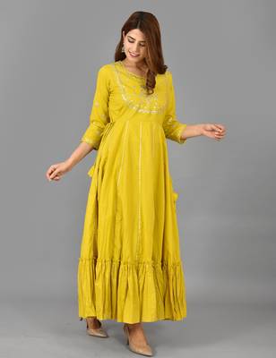 Yellow embroidered cotton ethnic-kurtis 5