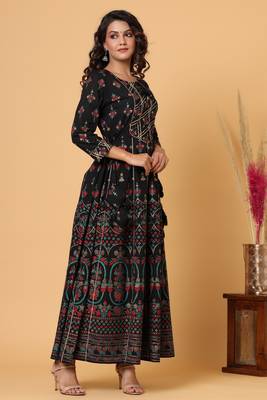 KAAJH Black Gold Print Cotton Anarkali Kurta 5