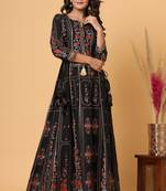 KAAJH Black Gold Print Cotton Anarkali Kurta