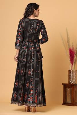 KAAJH Black Gold Print Cotton Anarkali Kurta 2