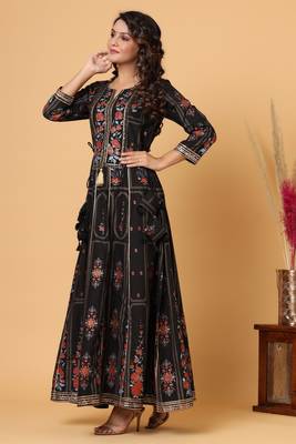 KAAJH Black Gold Print Cotton Anarkali Kurta 3