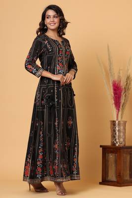 KAAJH Black Gold Print Cotton Anarkali Kurta 4