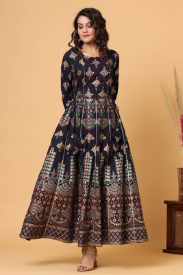 KAAJH Blue Gold Print Cotton Anarkali Kurta 5