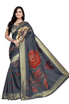 Grey Zari Woven Banarasi Silk Saree With Blouse