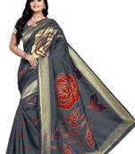 Grey Zari Woven Banarasi Silk Saree With Blouse