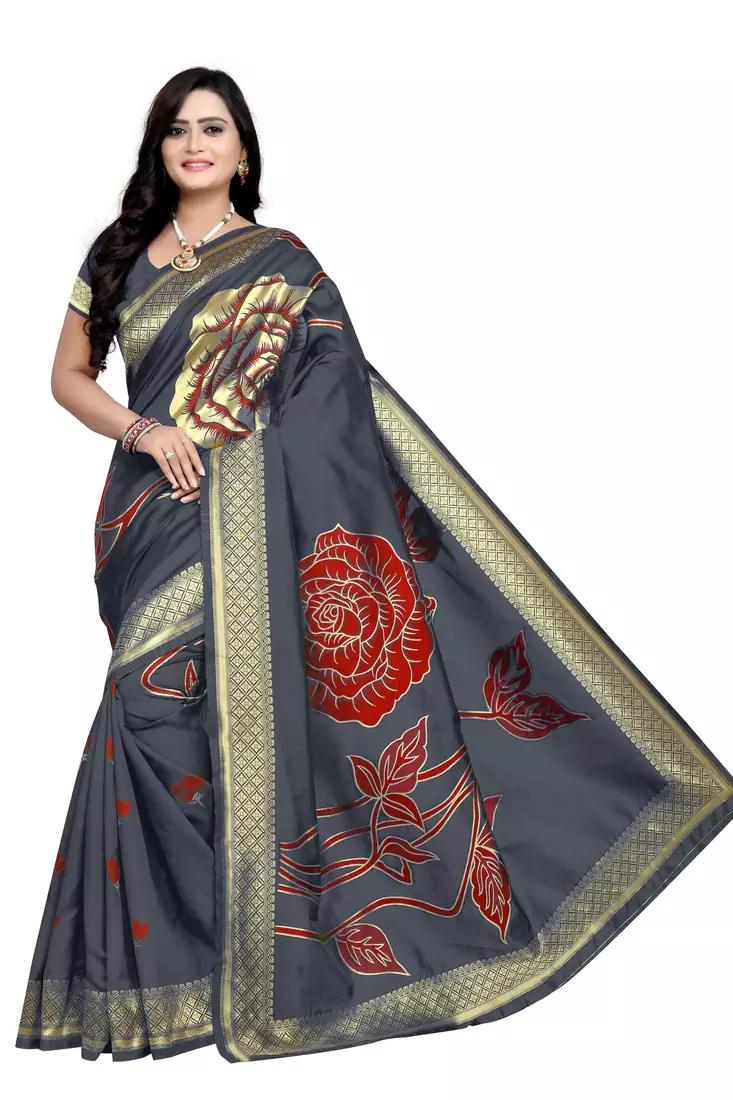 Grey Zari Woven Banarasi Silk Saree With Blouse